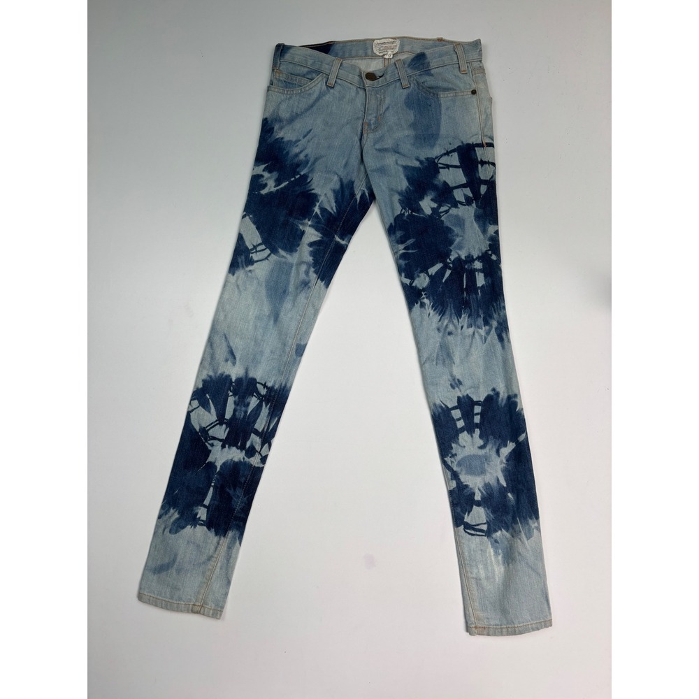 Current Elliott Deadstock Tie Dye Skinny Jeans Blue Bleached Made in USA Size 24